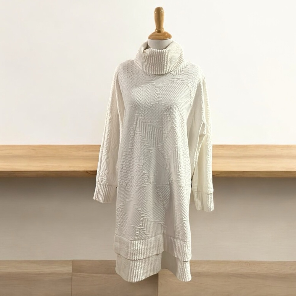 VINTAGE STUART ALAN PETITES COWL NECK MIXED TEXTURED PATTERN DRESS WHITE SIZE 12